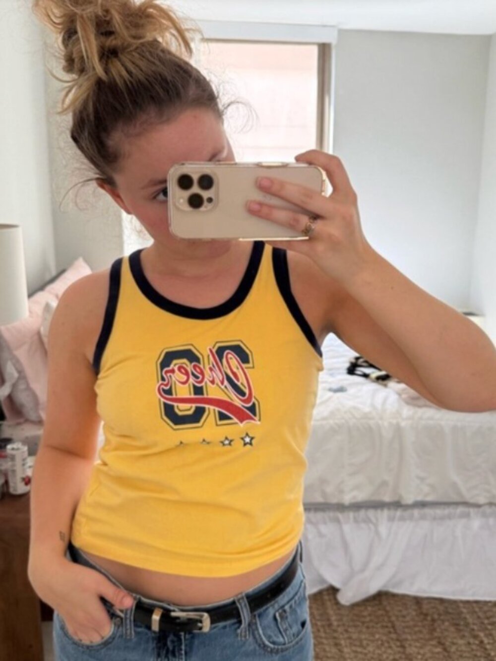 Vintage Yellow Graphic Ringer Tank Top